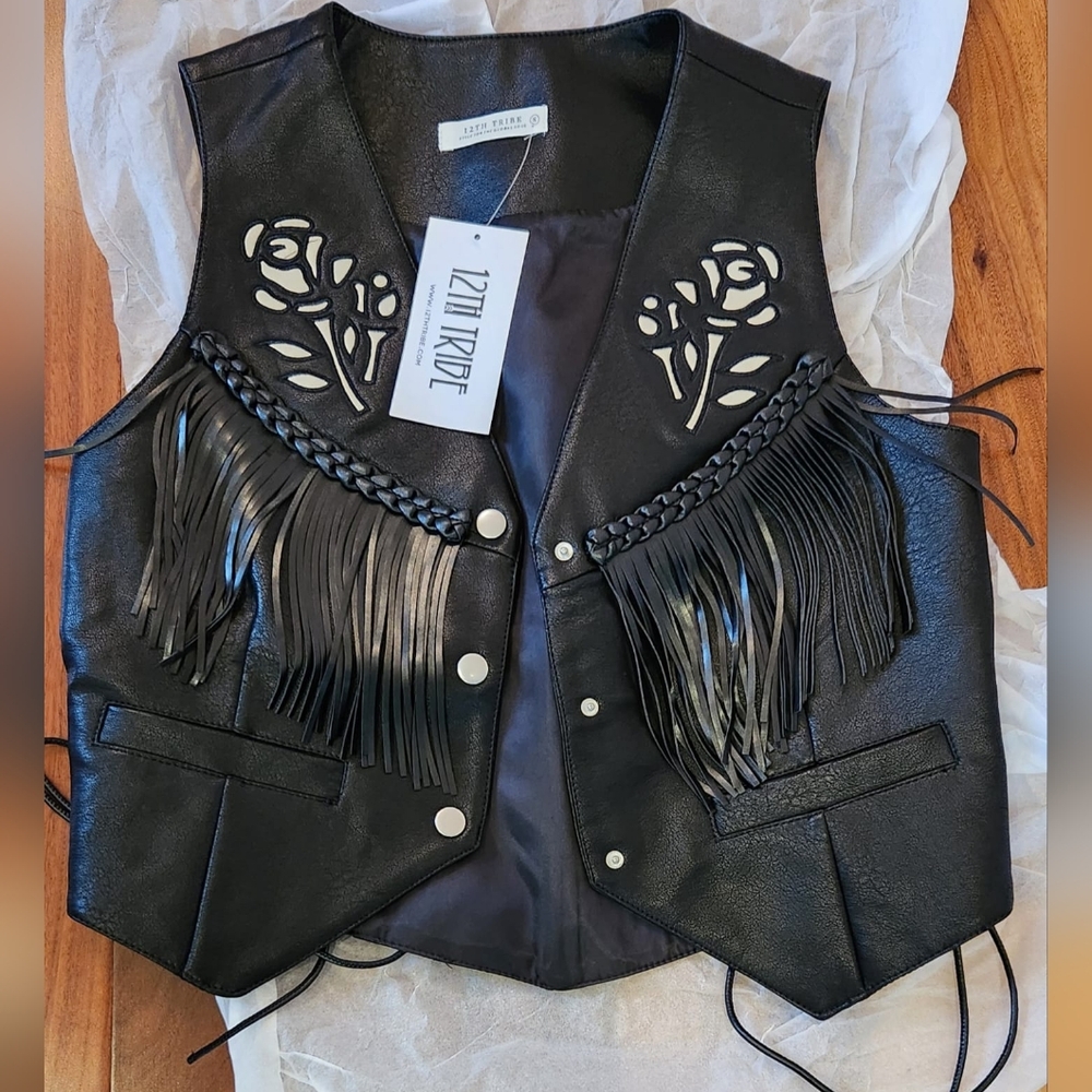 Lennon Black Faux Leather Fringe Vest